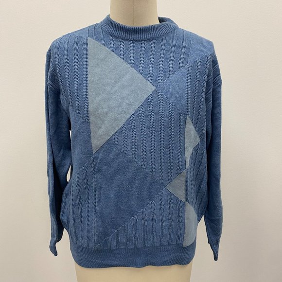 MASSOTI Men's Italy Wool Blend Suede Geometric Pullover Sweater | M - Picture 1 of 5